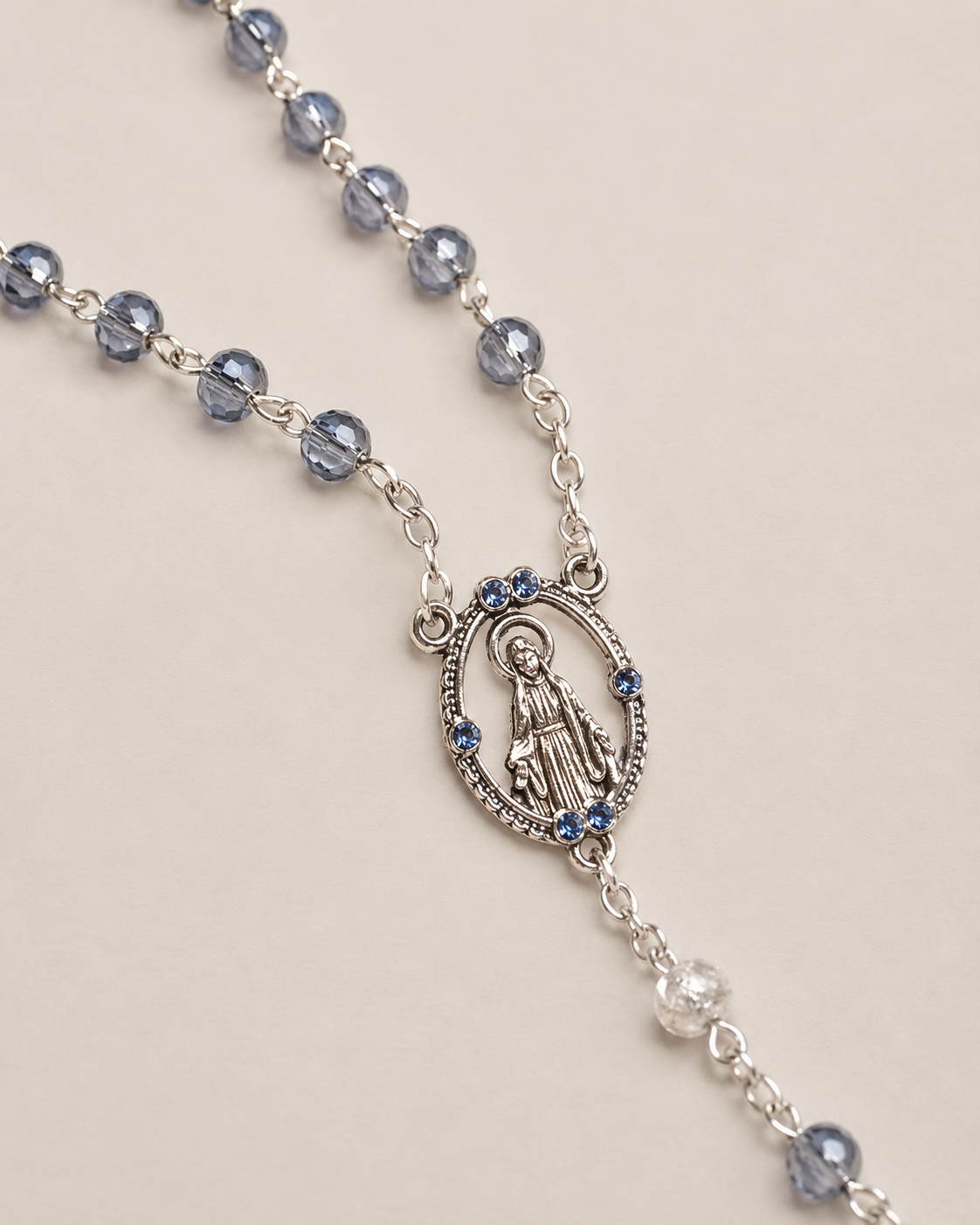 Terço Cristal Italiano - Azul Furtacor - Nossa Senhora das Graças 6mm
