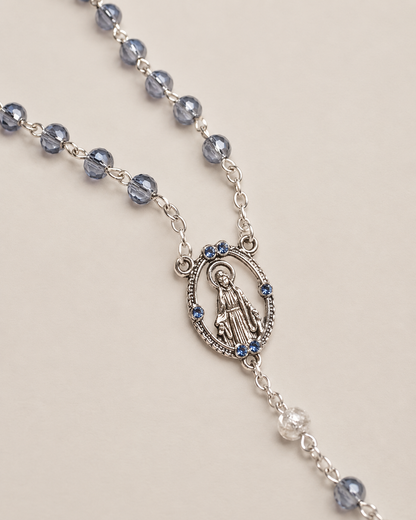 Terço Cristal Italiano - Azul Furtacor - Nossa Senhora das Graças 6mm