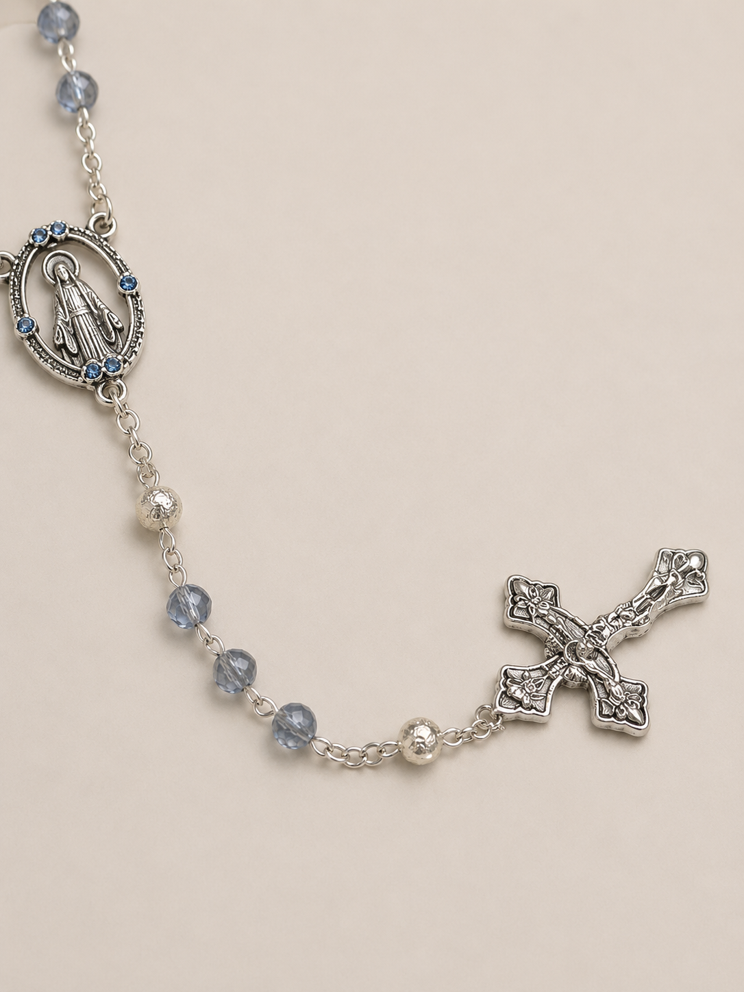 Terço Cristal Italiano - Azul Furtacor - Nossa Senhora das Graças 6mm