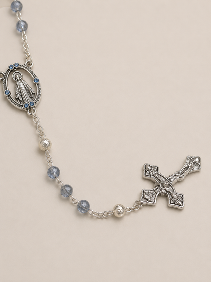 Terço Cristal Italiano - Azul Furtacor - Nossa Senhora das Graças 6mm