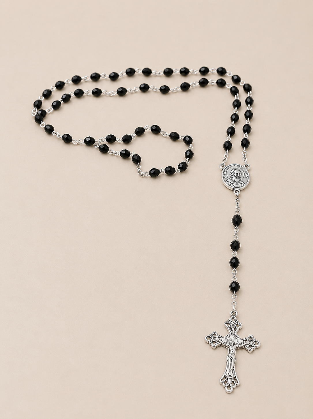 TERÇO CRISTAL ITALIANO COM RELIQUIA PADRE PIO