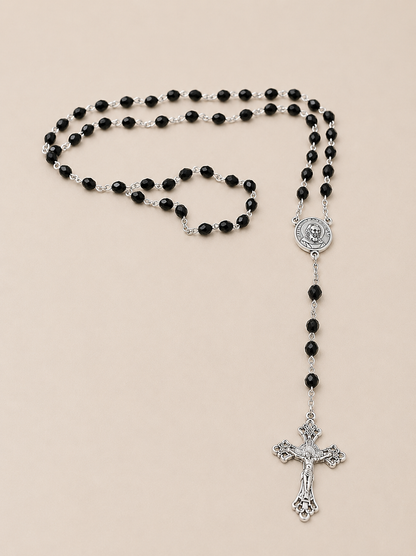 TERÇO CRISTAL ITALIANO COM RELIQUIA PADRE PIO
