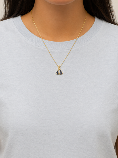 COLAR FOLHEADO A OURO NOSSA SENHORA APARECIDA AZUL