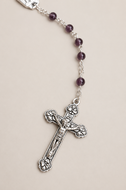 Terço Cristal Italiano - Lilás - Água de Lourdes 6mm