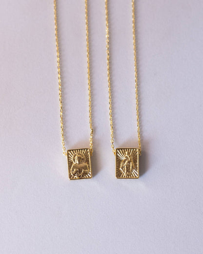 Escapulário Nossa Senhora do Carmo e Jesus - Retangular - Folheado a Ouro