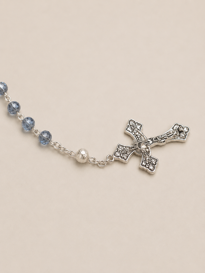 Terço Cristal Italiano - Azul Furtacor - Nossa Senhora das Graças 6mm