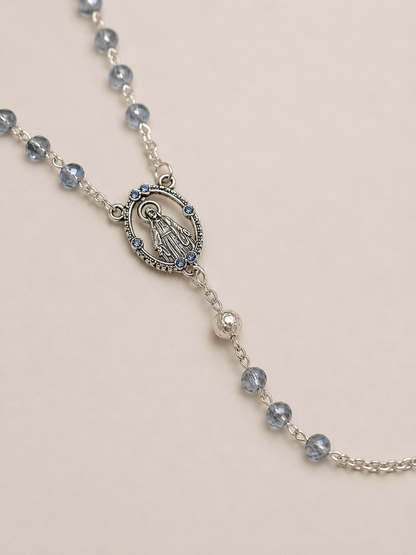 Terço Cristal Italiano - Azul Furtacor - Nossa Senhora das Graças 6mm