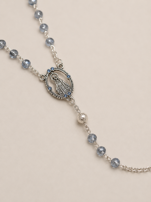 Terço Cristal Italiano - Azul Furtacor - Nossa Senhora das Graças 6mm