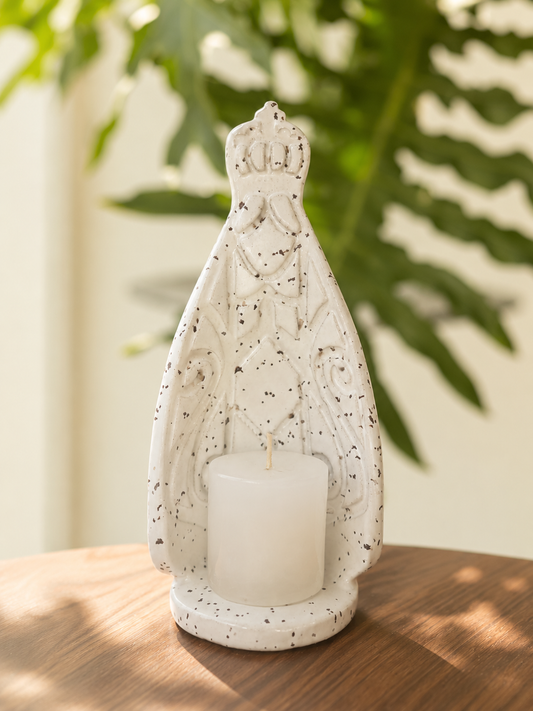 Porta vela decorativo Nossa Senhora em cerâmica