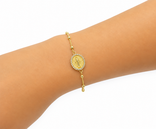 Pulseira N. Sra. das Graças Folheada a ouro e zirconia